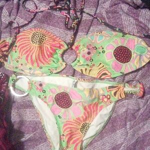Rampage Floral Bikini - Green and Pink